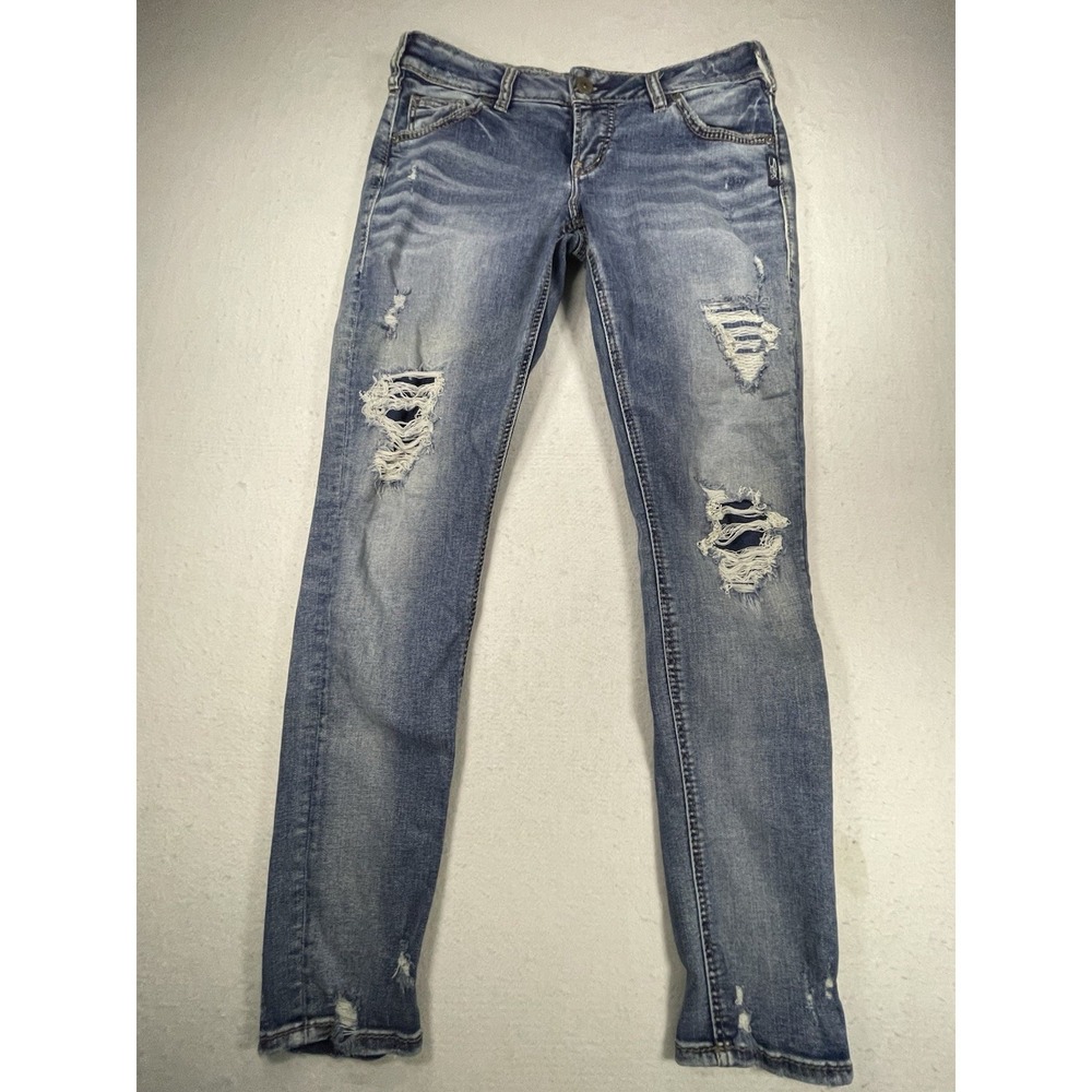 Silver Jeans Girlfriend Distressed Women's 27x27.5‎ Mid Rise Denim